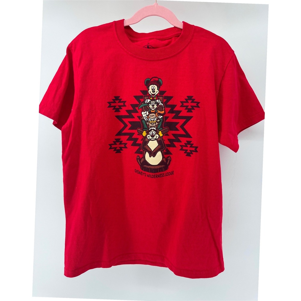 Disney Wilderness Lodge t shirt Kids Medium Red Mickey Cotton Tee
